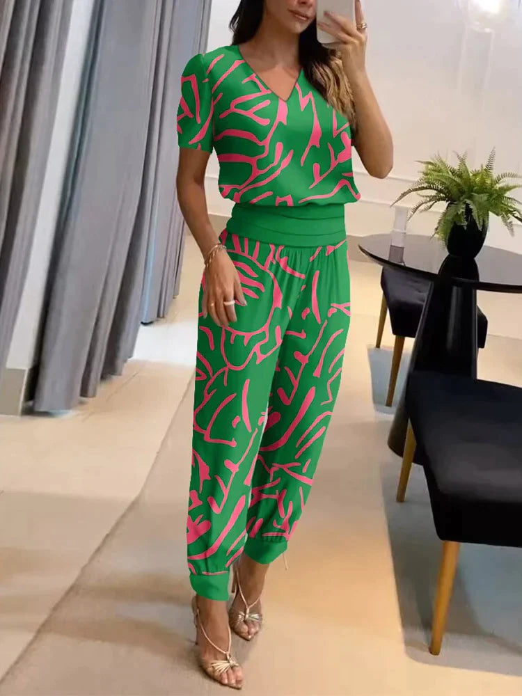 Amelia - Luchtige Zomerset Met V-hals Top En Broek Met Elastische Taille