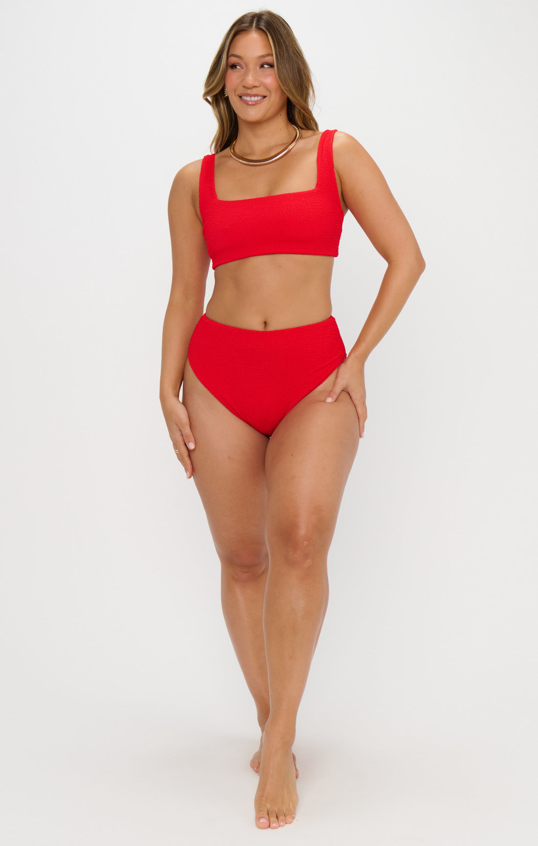 Nova – Rode ribbed bikini set met high waist