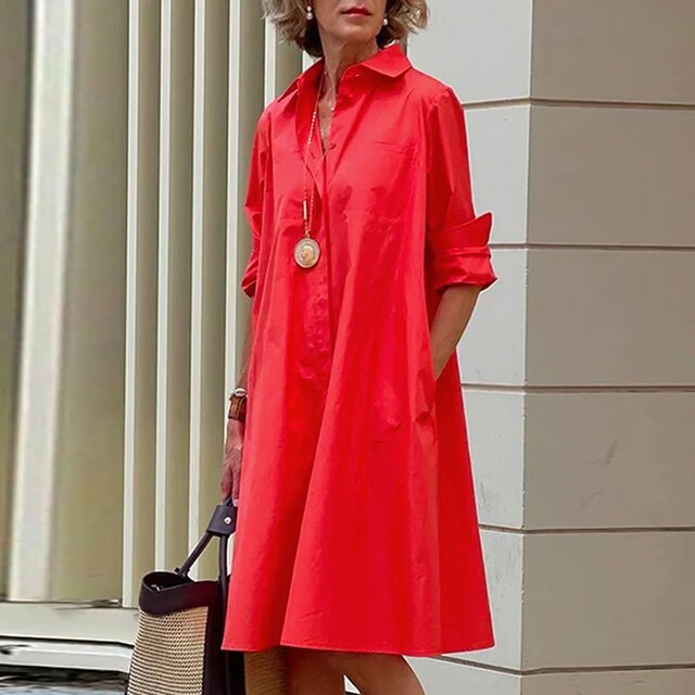 Lina – Blouse midi-jurk met knoopsluiting en half lange mouwen