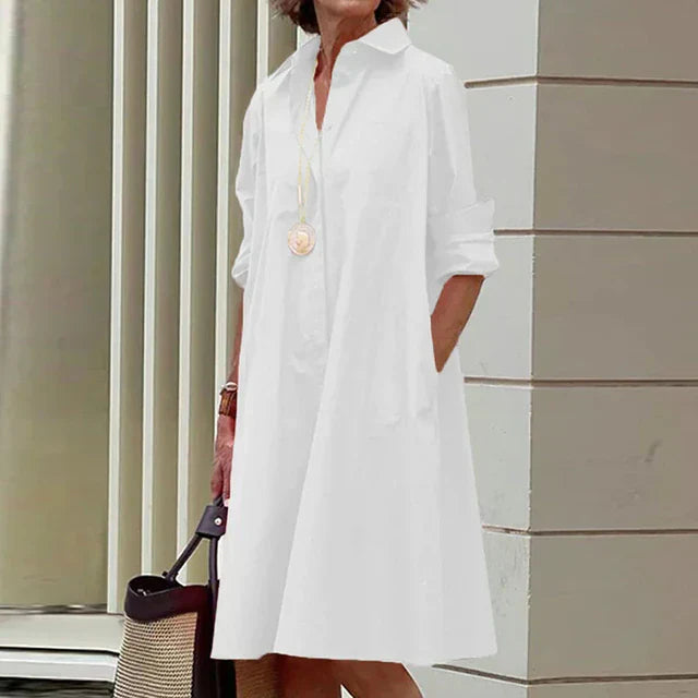 Lina – Blouse midi-jurk met knoopsluiting en half lange mouwen