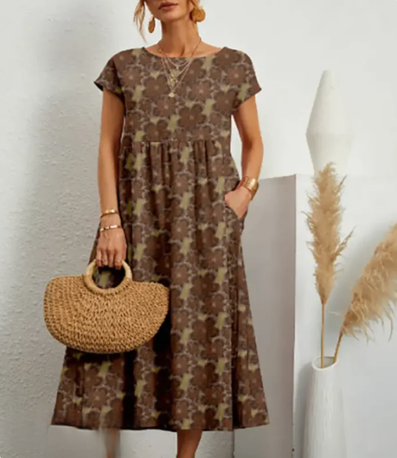 Virginia Bloom – Lichte midi-jurk met kleurrijke bloemenprint en A-lijn rok