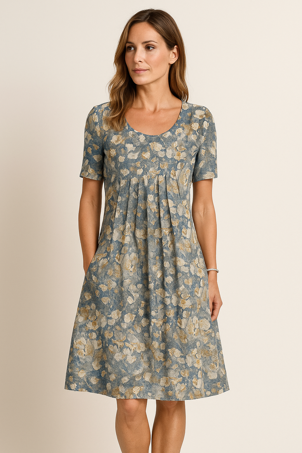 Sanne – Luchtige Midi Zomerjurk Met Bloemenprint En Ronde Hals