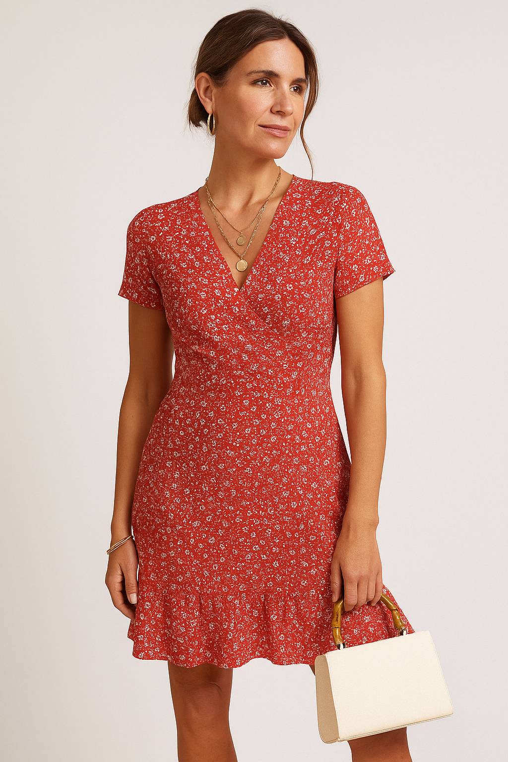 Nora – Katoenen Zomerjurk Met V-hals Korte Mouwen En Bloemenprint