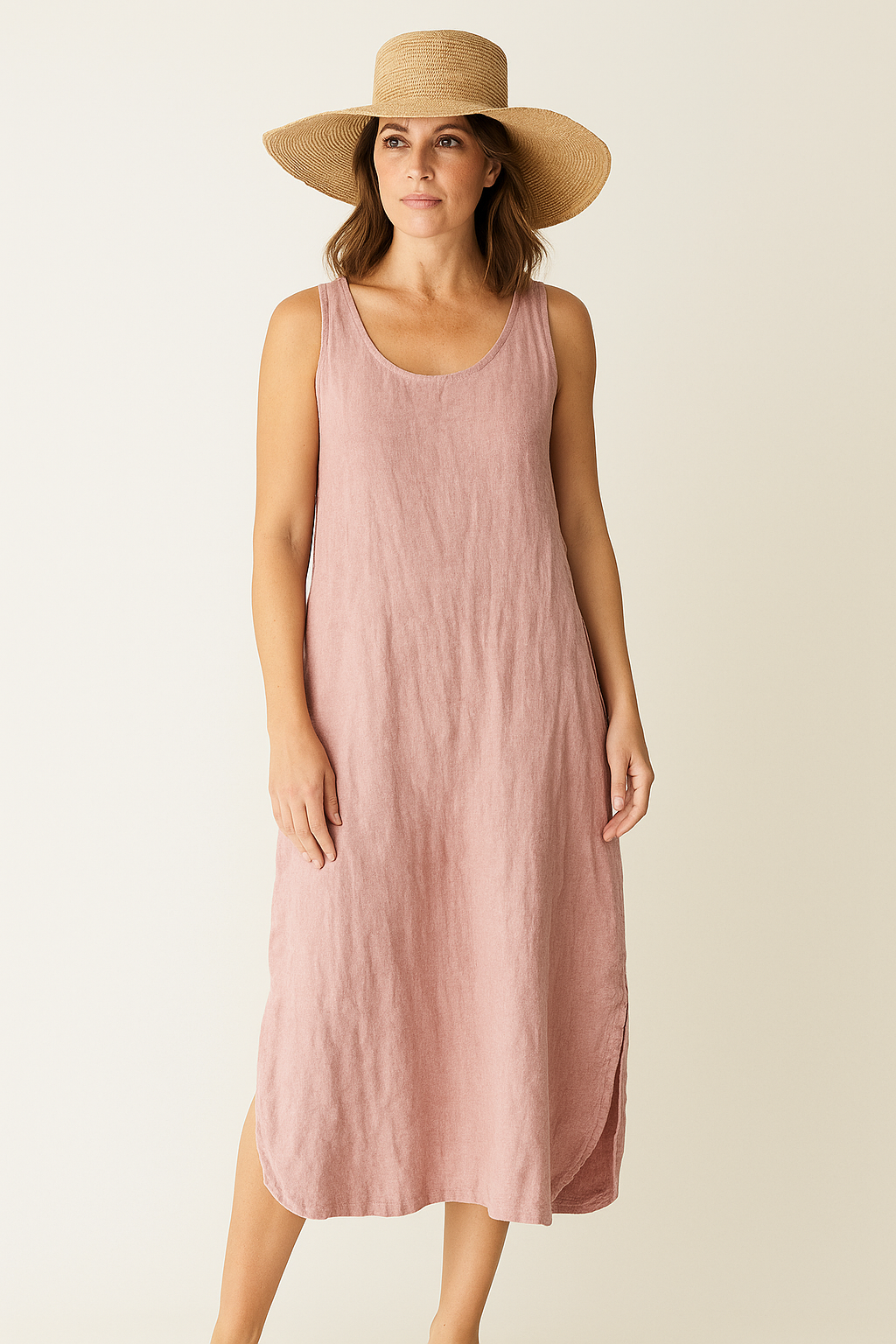 Lucy – Katoen Linnenmix Midi Zomer Jurk Met Open Schouders