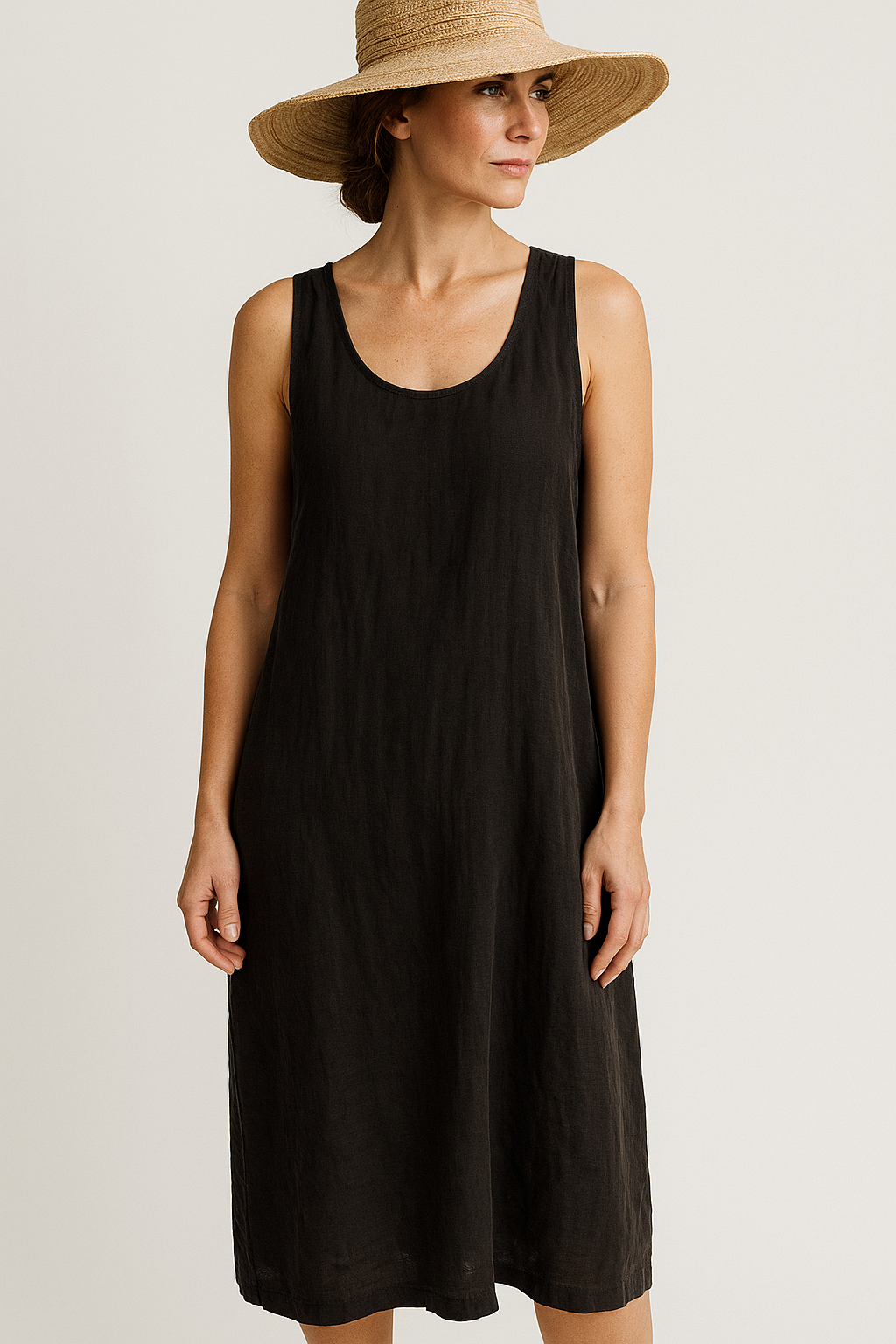 Lucy – Katoen Linnenmix Midi Zomer Jurk Met Open Schouders