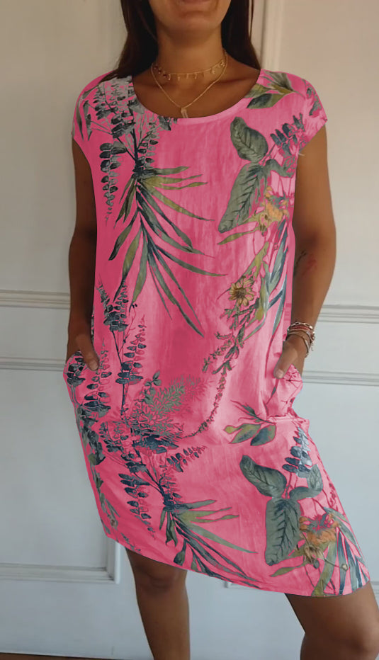 Joslyn – Luchtige Bloemenprint Midi Zomerjurk met Ronde Hals