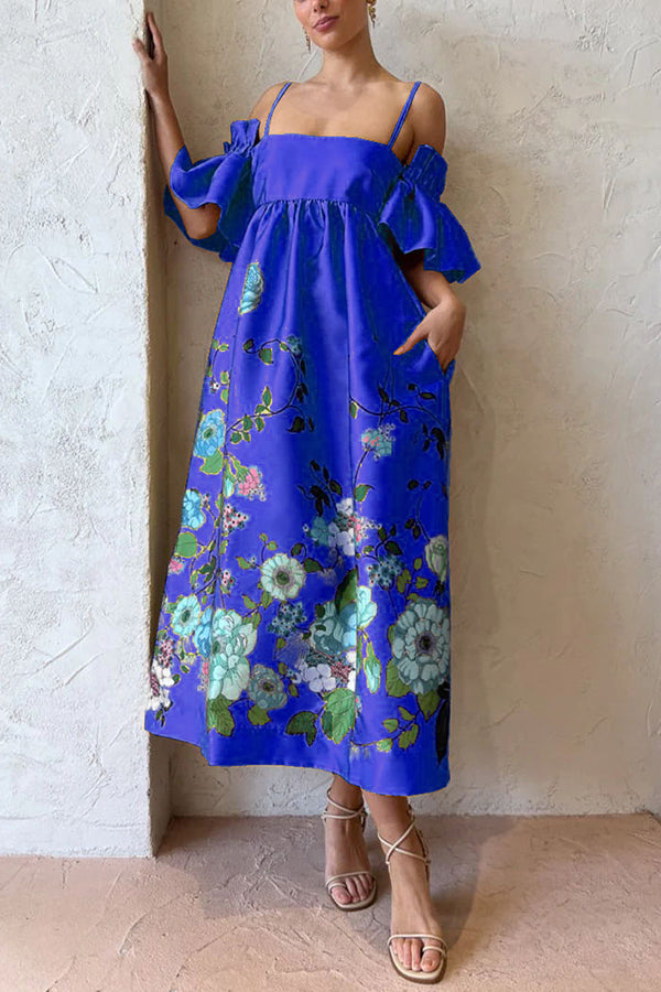 Aurora – midi-jurk met bloemenprint en pofmouw