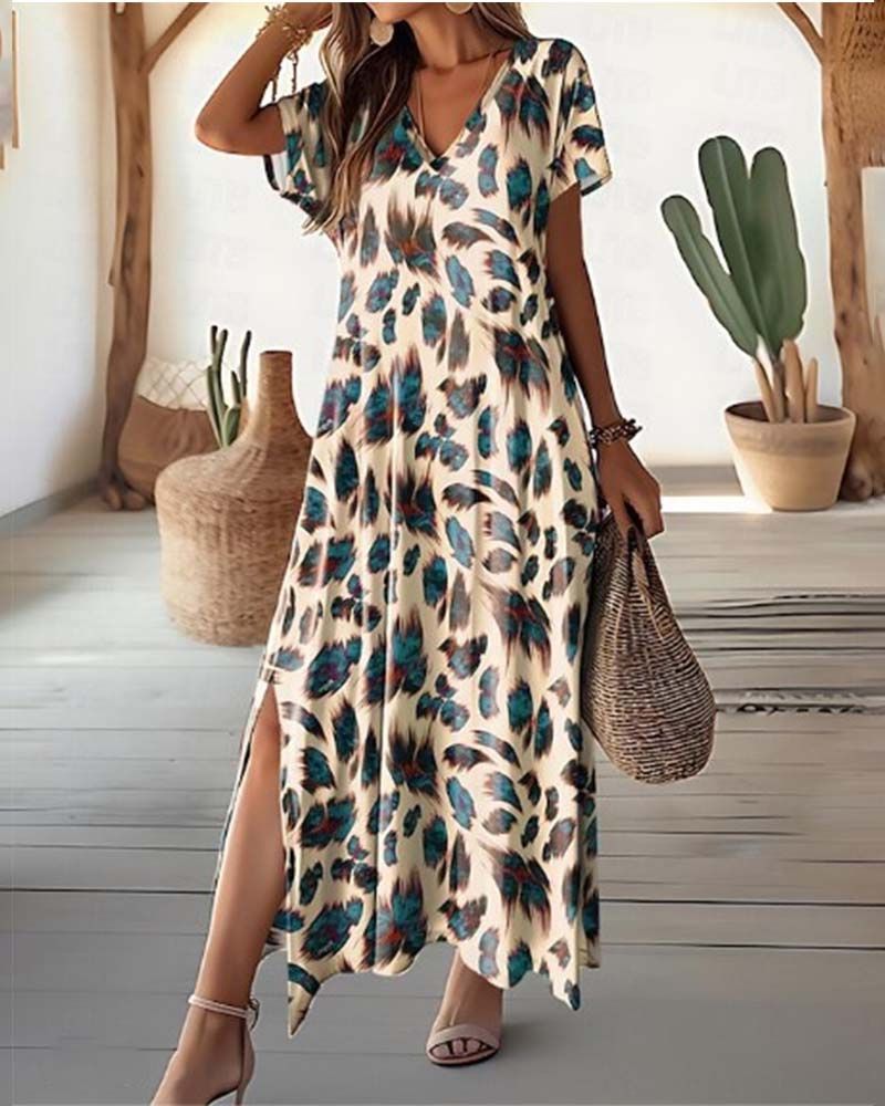 Sophie – Elegante maxi jurk met split en V-hals