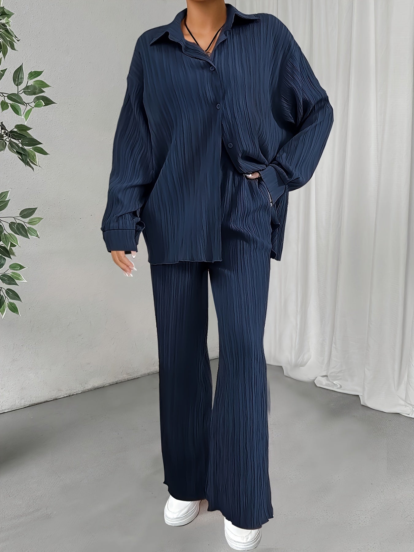 Isabella - Oversized Linnen Zomer Blouse Set Met Wijde Broek