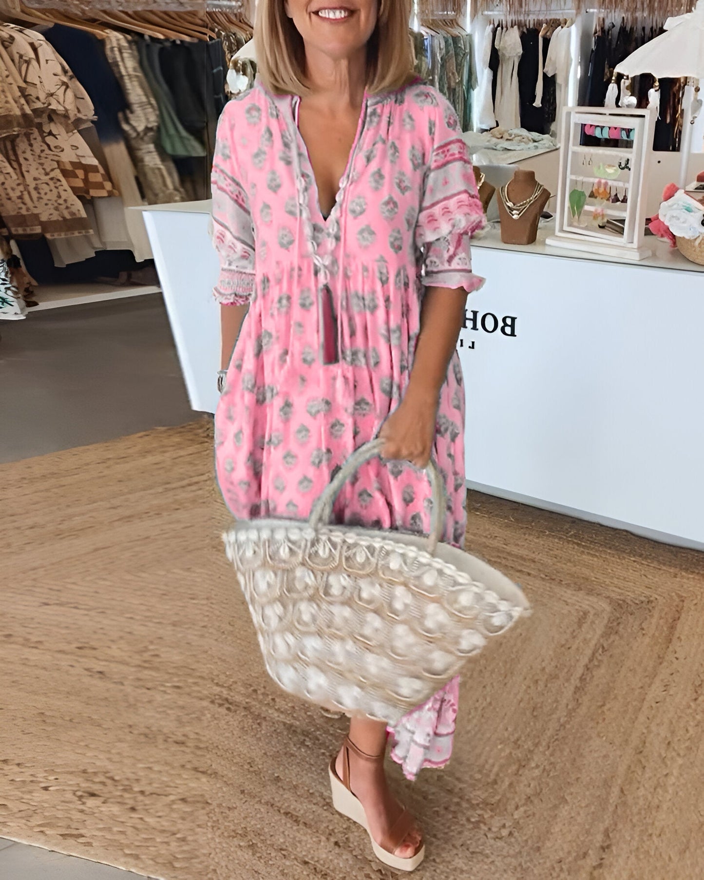 Liana – Boho maxi jurk met bloemenprint en V-hals