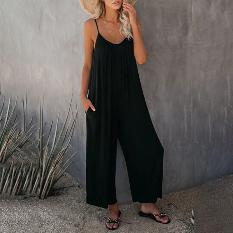Mila – jumpsuit met wijde pijpen en subtiele plooitjes aan de top