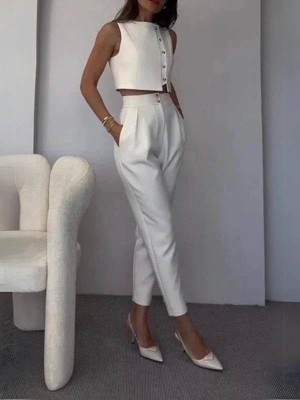 Isabelle – Tweedelige set met crop top en hoge taille pantalon