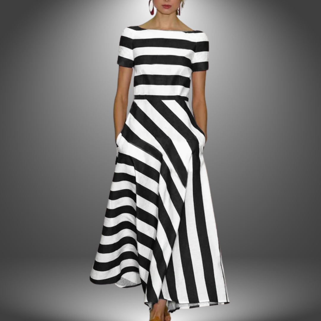 Kelsey – Zomer maxi-jurk met A-lijn en elegante strepen