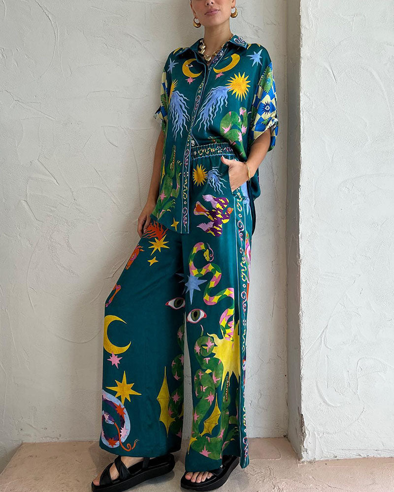 Nova – Zomer set met subtiele print en blouse top