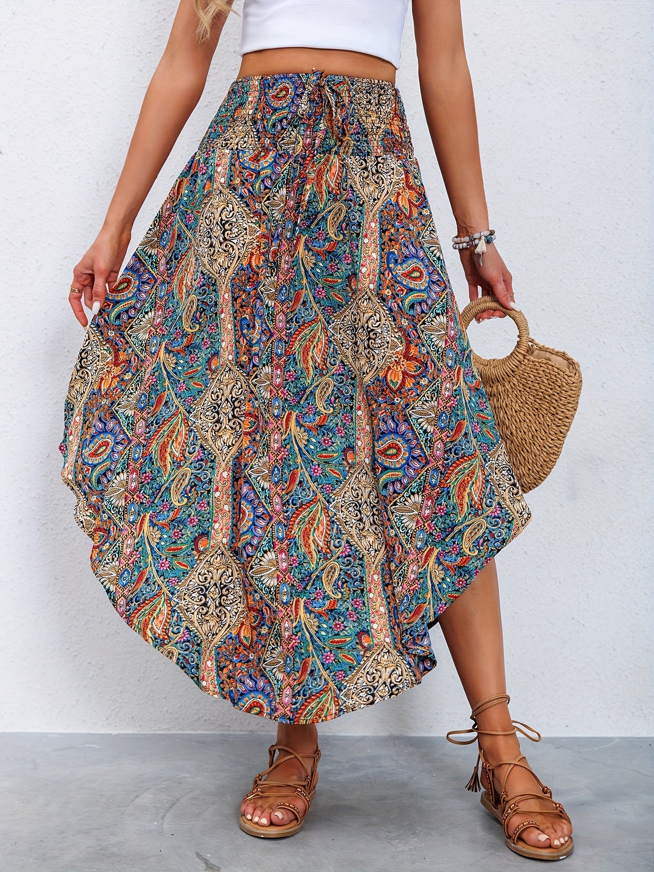 Sera – Hoge taille zomer rok met paisley print en rechte pasvorm