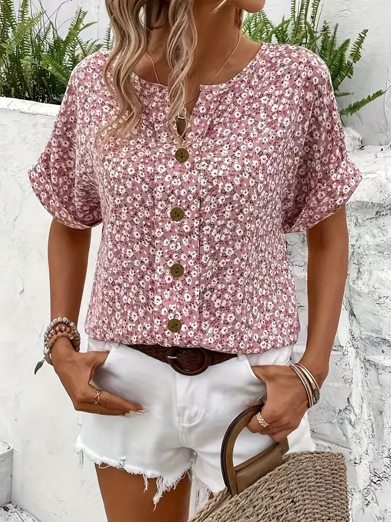 Sofia - Romantische Blouse met Bloemenprint en Zachtroze Kleur