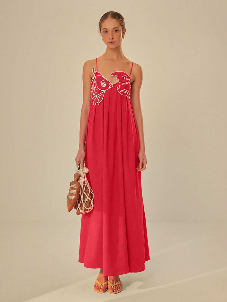 Clara – Rode linnenmix zomerjurk met asymmetrische snit