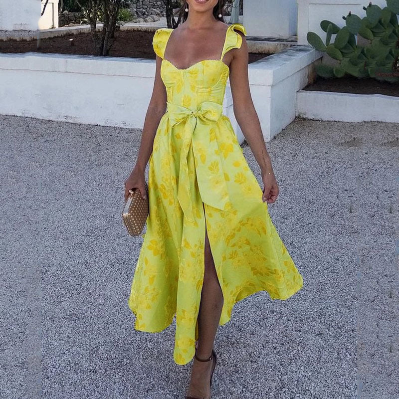 Christina – midi-jurk met hartvormige halslijn en pastel bloemenprint