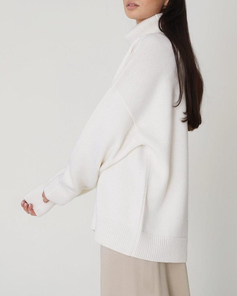 Femke – oversized cotton coltrui met lange mouwen en heuplengte
