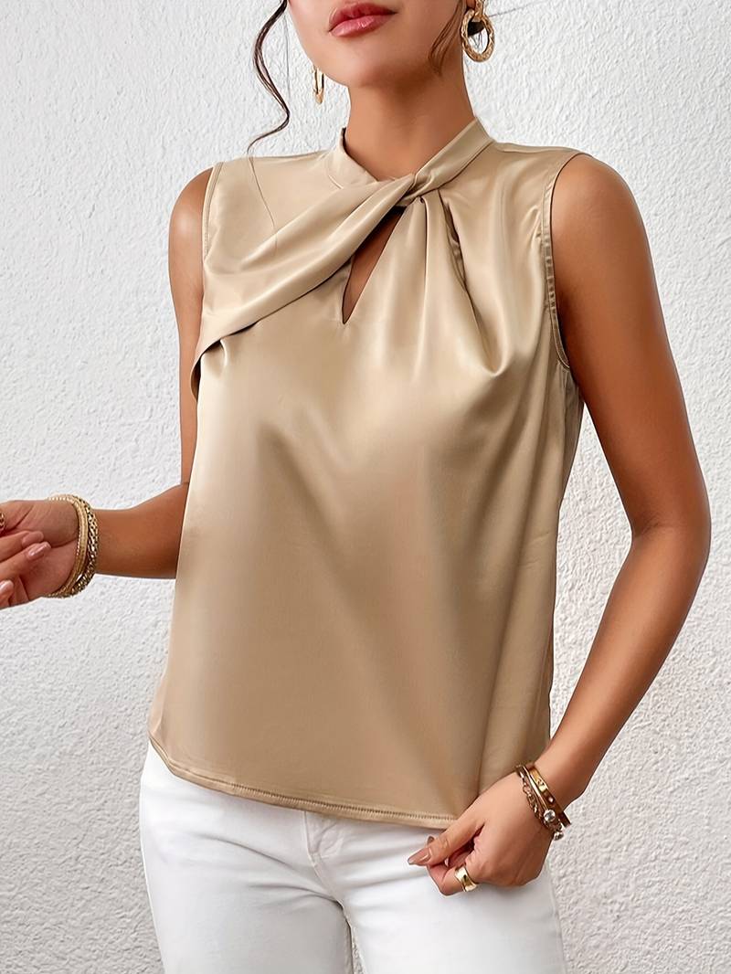Lyra - Mouwloze Blouse met Gedraaide Opstaande Kraag