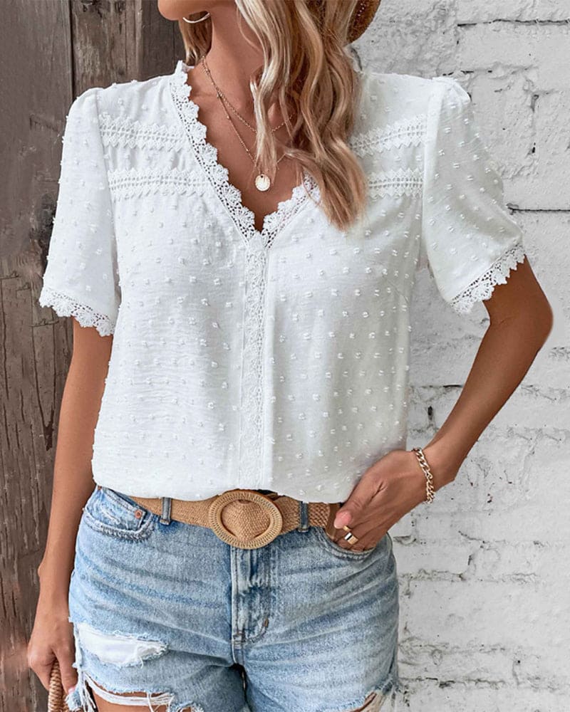 Wendy – Kanten blouse met V-hals