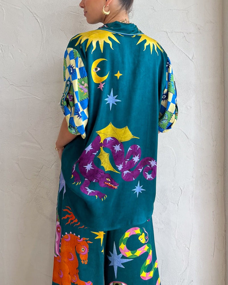 Nova – Zomer set met subtiele print en blouse top