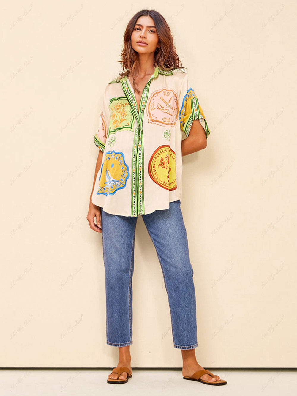 Clara – tweedelige zomer set met etnische print en rechte broek