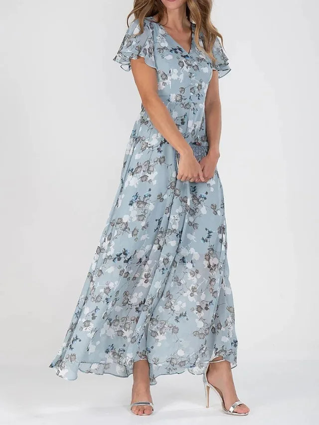 Lilia – bloemenjurk met V-hals en korte mouwen