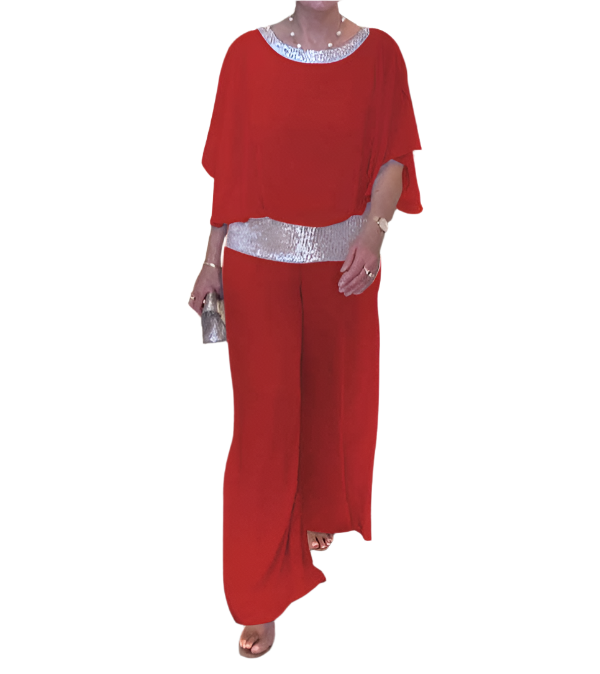 Fay – Polyester zomer set met wijde broekspijpen en aansluitende top