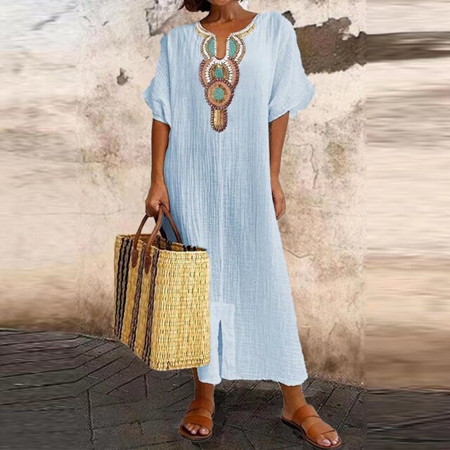 Noria – Luchtige Linnen Maxi Jurk Met Boho Print