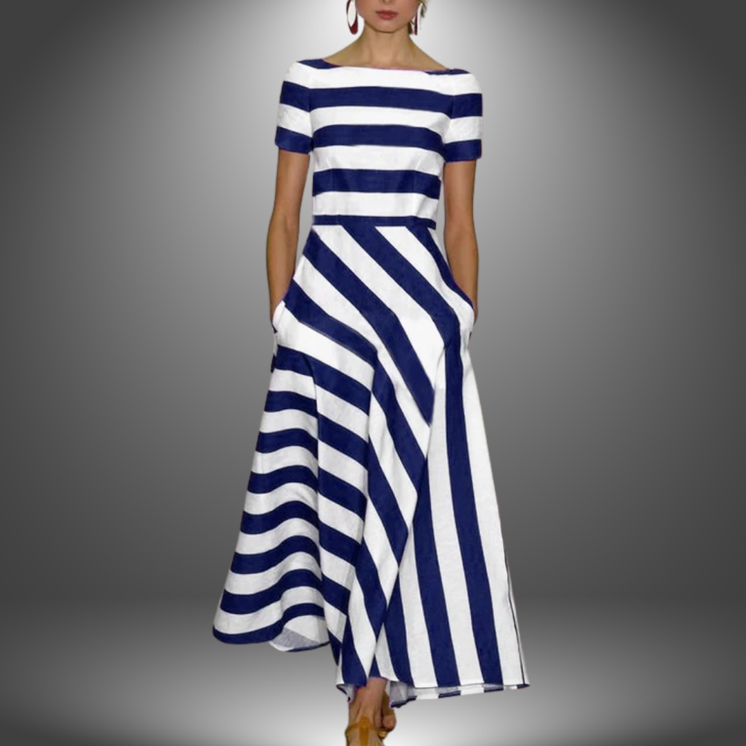 Kelsey – Zomer maxi-jurk met A-lijn en elegante strepen