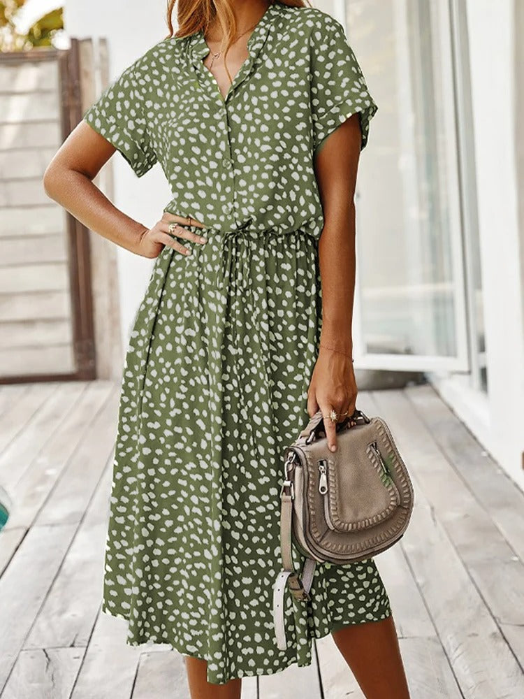 Sophia - Luchtige Stippenprint Maxi Zomer jurk Met V-hals