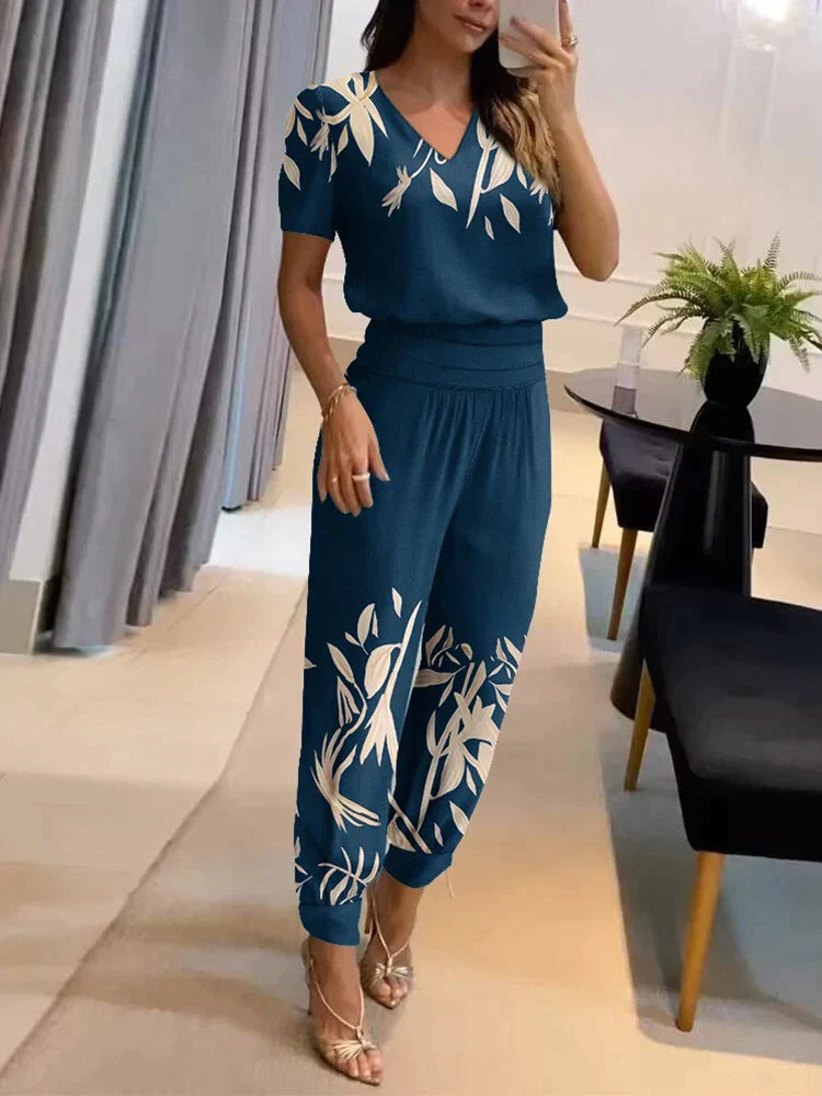 Amelia - Luchtige Zomerset Met V-hals Top En Broek Met Elastische Taille