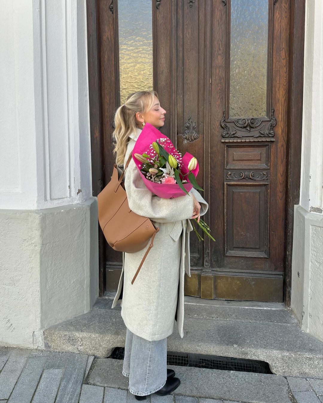 Leyeal - Ruime Cognac Bruine Leren Shopper Handtas