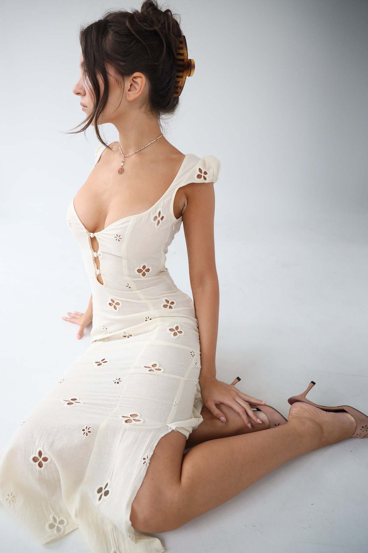 Isabella – katoenen boho-jurk met borduurwerk en fishtail silhouet