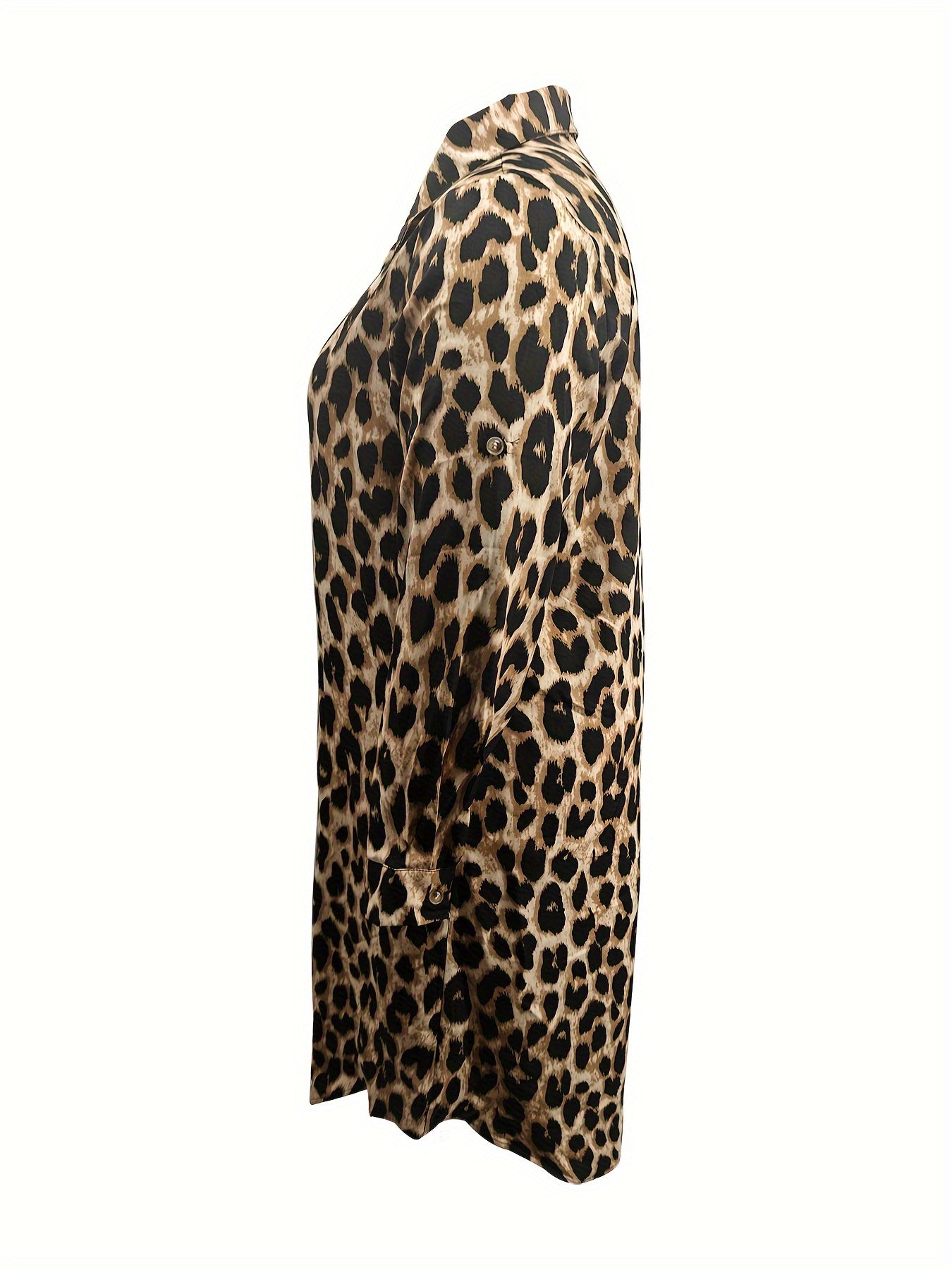 Maud – Katoenen Midi Panterprint Blouse Jurk Met V-hals
