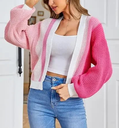 Lola – gebreid cardigan vest met kleurvlakken