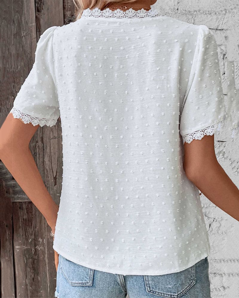 Wendy – Kanten blouse met V-hals