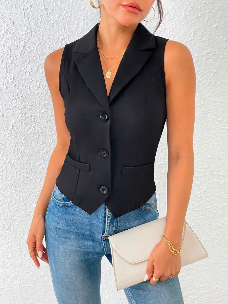 kara – Mouwloos zomer vest met knoopsluiting en kraag