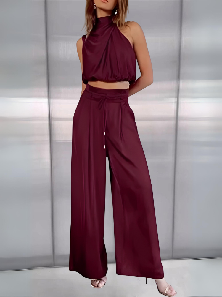 Variant image for Sportkleding Dames Set - Tweedelige Halter Crop Top en Hoge Taille Wijde Pantalon, Elegante en Comfortabele Outfit-26