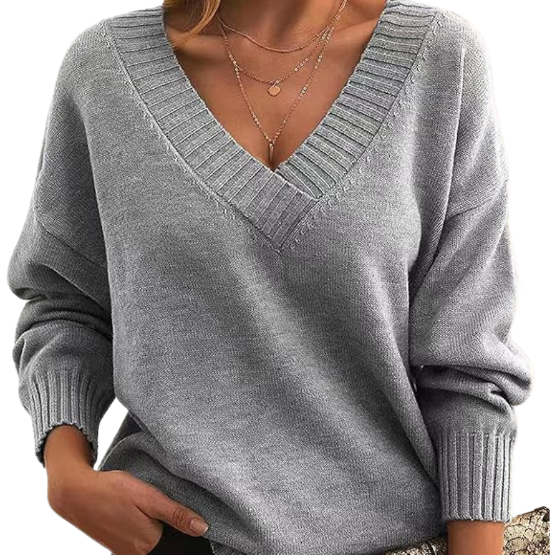 Lena – chique V-hals trui met lange mouwen en effen design