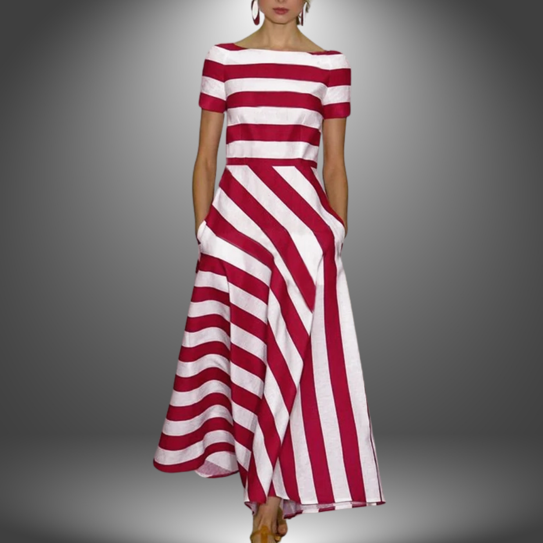 Kelsey – Zomer maxi-jurk met A-lijn en elegante strepen