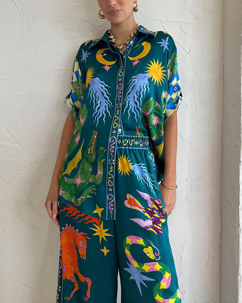Nova – Zomer set met subtiele print en blouse top