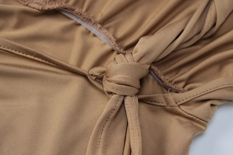 Clara – maxi jurk met diepe V-hals en elegante drapering