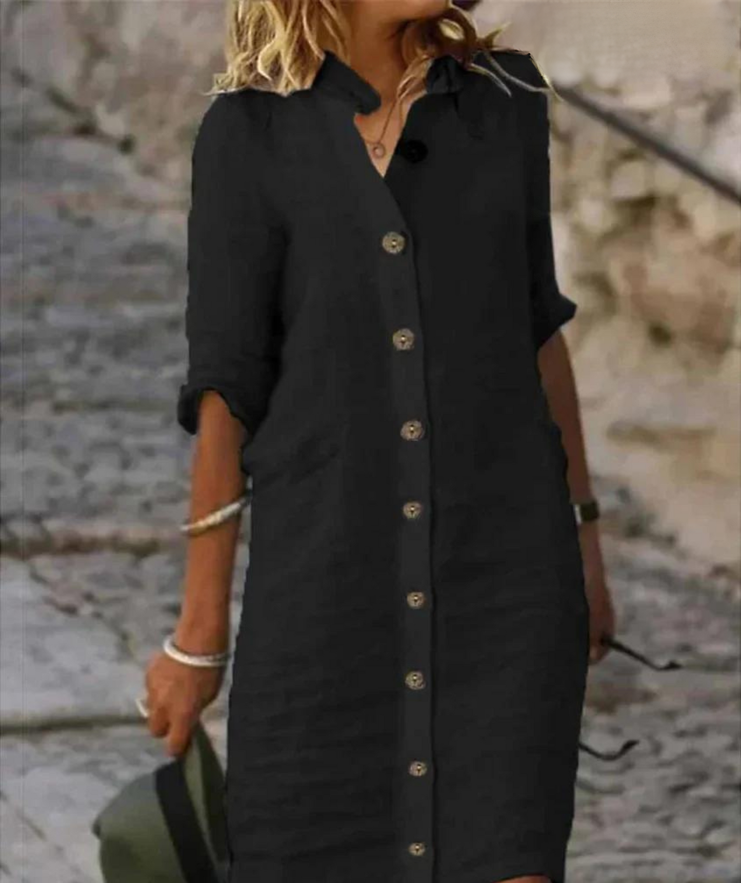 Lena – Witte button-down jurk van katoen-linnen blend met tailleceintuur