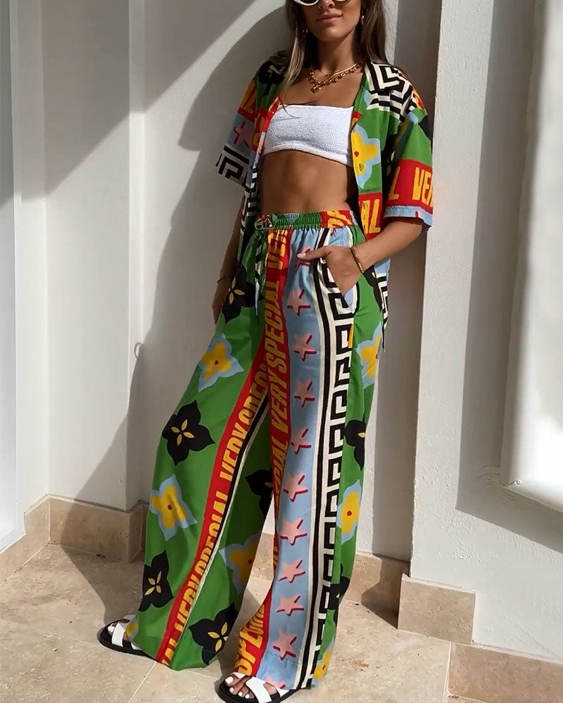 Yasmin – Luchtige Zomerset Met Grafische print En Wijde Broek