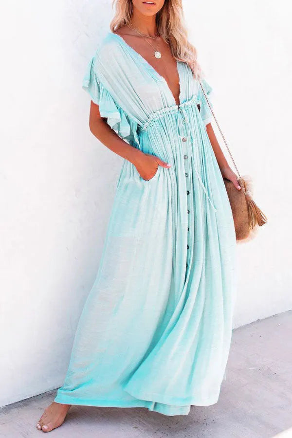 Margarita Ivory – maxi zomer jurk met delicate ruches en een subtiele glans