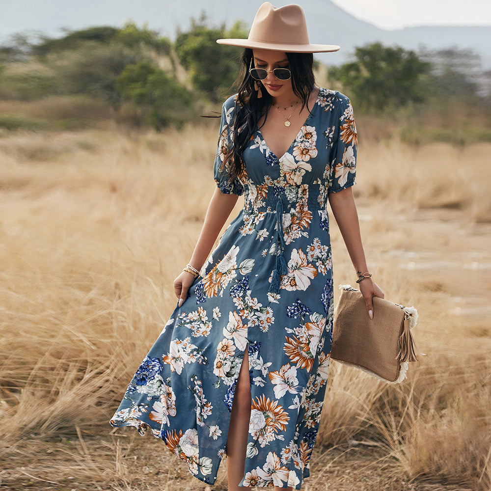 Rabia – Zomer maxi-jurk van linnen-katoenmix met ronde hals