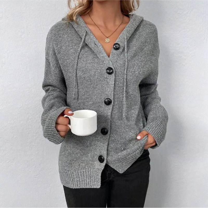 Julie – dik gebreid dames cardigan vest met knopen