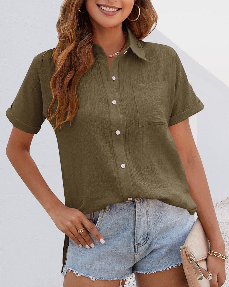 Luca – Katoenmix button-down overhemd met korte mouwen
